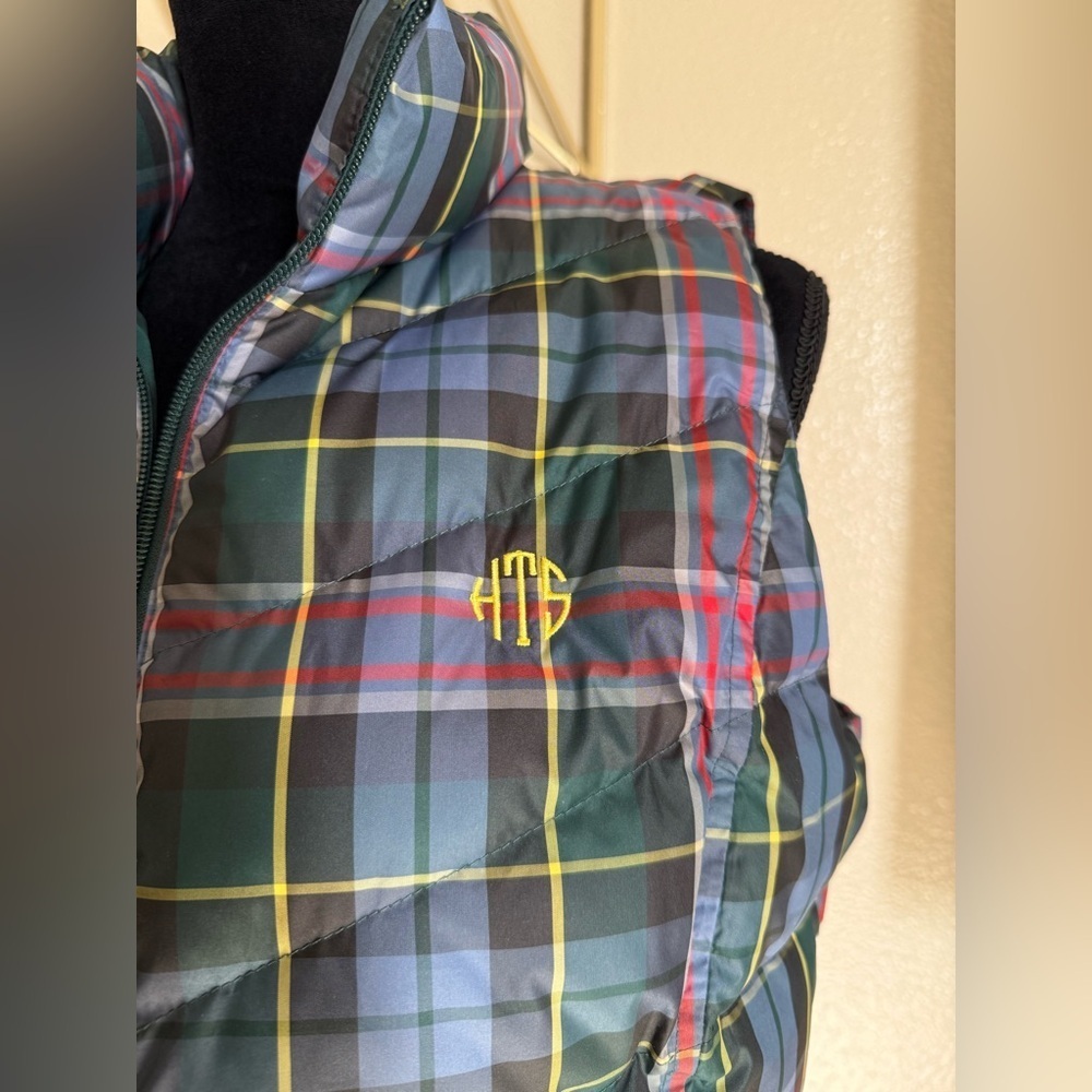 Lands’ End Down Puffer Vest Plaid Green Blue Women’s M Medium 10-12 Zip Winter - Picture 3 of 6